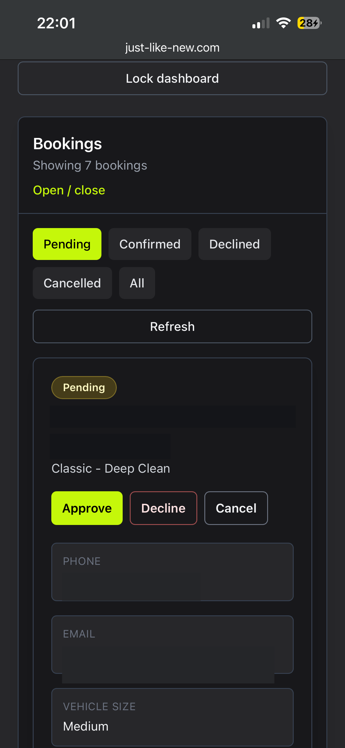 Just Like New Owner dashboard screenshot